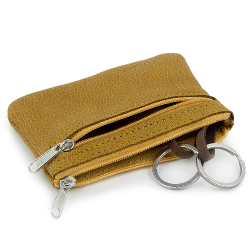 Geldbe Schlüsseltasche aus Leder mit 2 Schlüsselringen und Reißverschlussfach seitlich