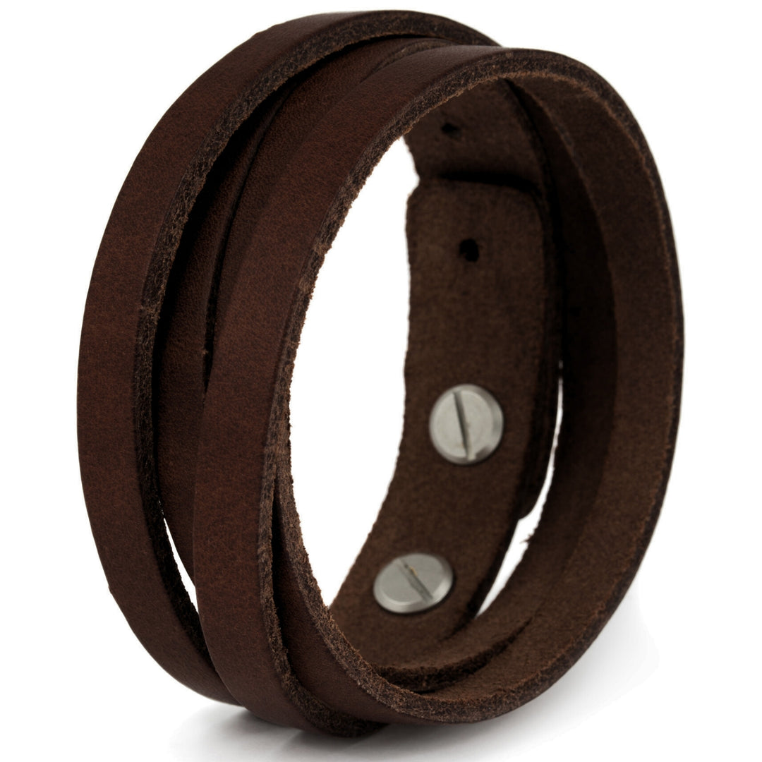 Dunkelbraunes Lederarmband für Herren zum Wickeln mit silbernen Nieten #color_braun