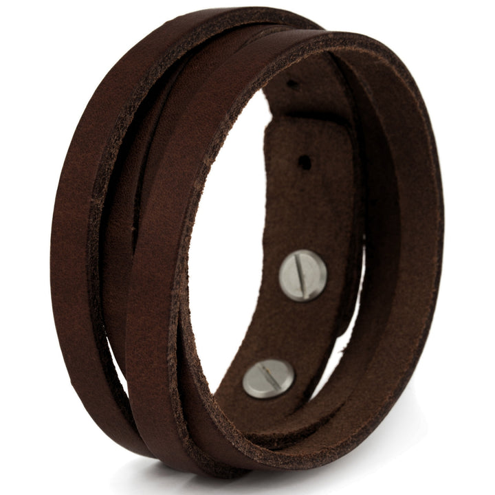 Dunkelbraunes Lederarmband für Herren zum Wickeln mit silbernen Nieten #color_braun