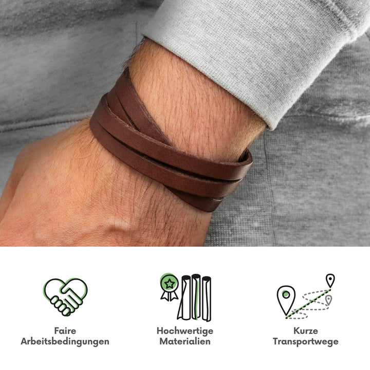 Braunes Lederarmband für Herren an Männer Handgelenk mit Benefits für Kunden#color_braun