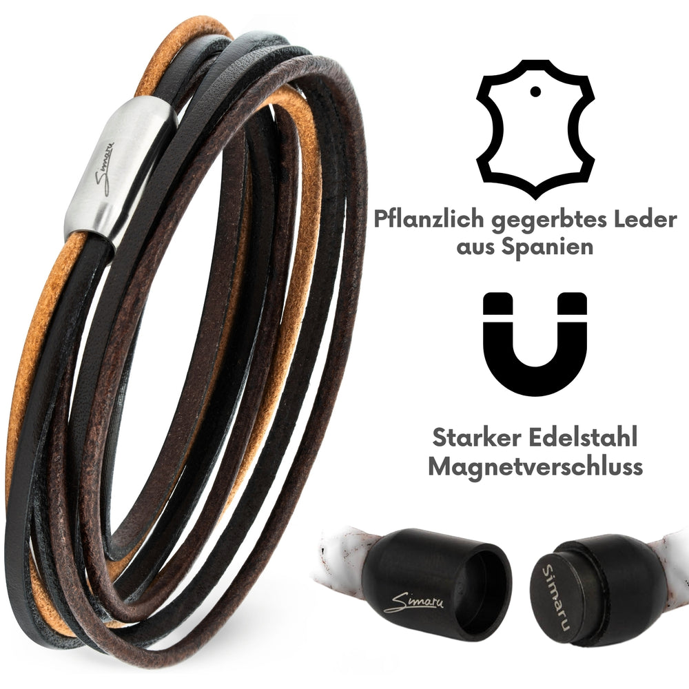 Braunes Lederarmband zum Wickeln mit praktischem Magnetverschluss