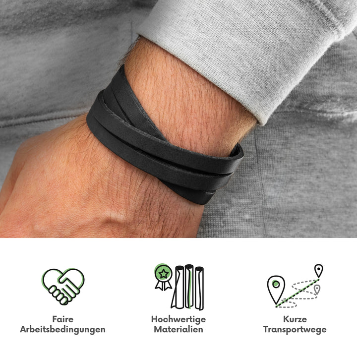 Dunkles Lederarmband für Herren an Männer Handgelenk#color_schwarz