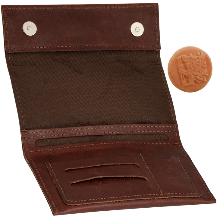 Braune Tabaktasche aus Leder mit Fächern für Tabak, Filter, Paper, Feuerzeug und Hydrostone#color_cognac