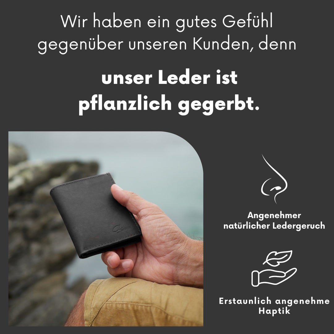 Mann hält schwarzen Ledergeldbeutel in der Hand #color_schwarz