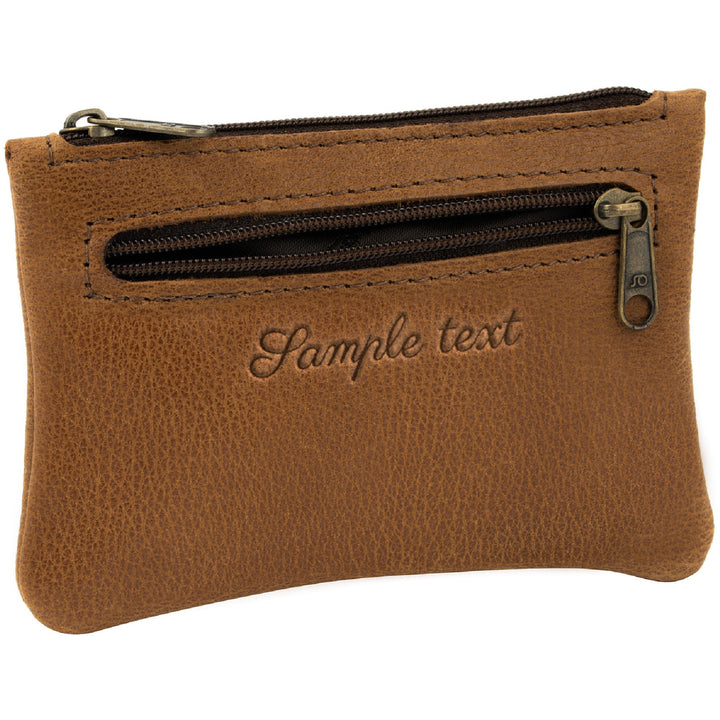 Hellbraune Schlüsseltasche aus Leder mit Gravur und Reißverschlussfach seitlich #color_hellbraun