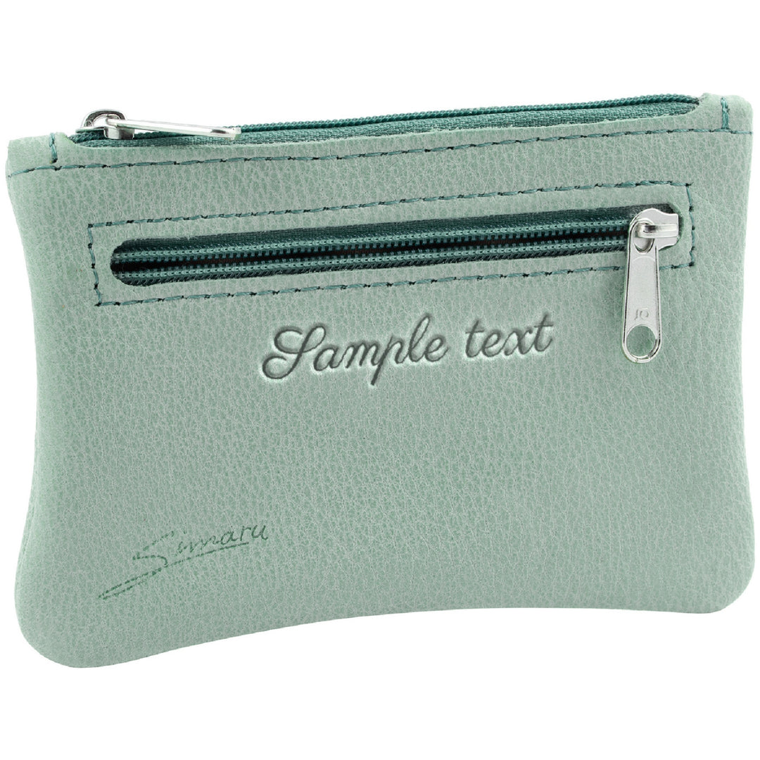 Minzgrüne Schlüsseltasche aus Leder mit Gravur und Reißverschlussfach seitlich #color_geyser