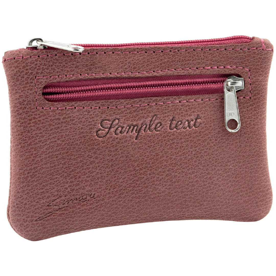 Pinke Schlüsseltasche aus Leder mit Gravur und Reißverschlussfach seitlich #color_panama