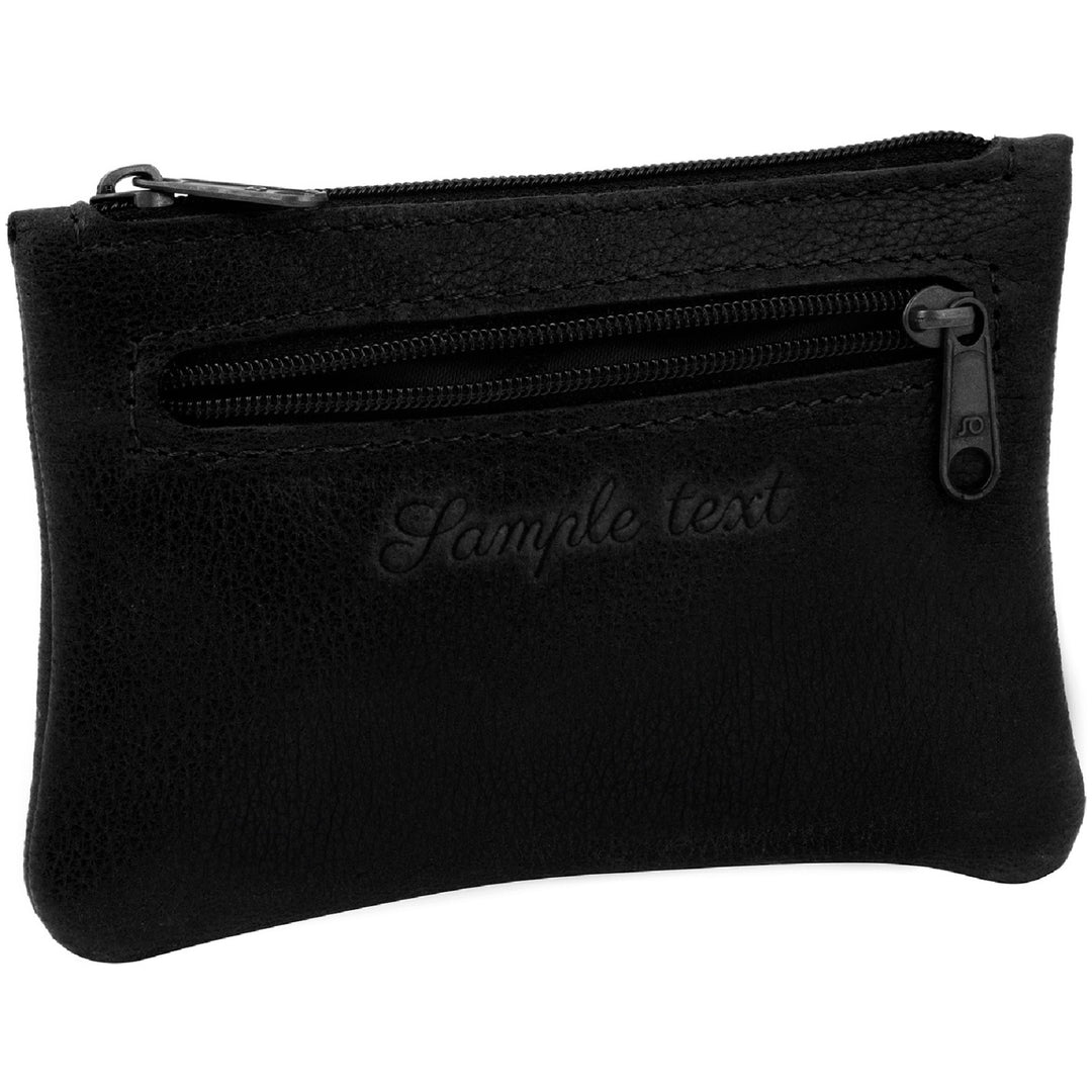 Schwarze Schlüsseltasche aus Leder mit Gravur und Reißverschlussfach seitlich #color_schwarz