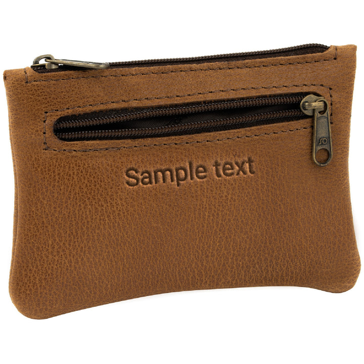 Hellbraune Schlüsseltasche aus Leder mit Gravur und Reißverschlussfach seitlich #color_hellbraun
