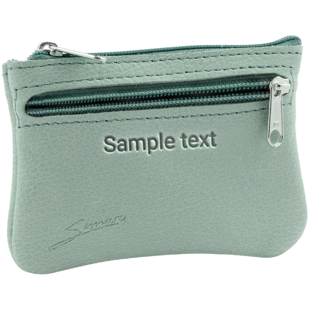 Minzgrüne Schlüsseltasche aus Leder mit Gravur und Reißverschlussfach seitlich #color_geyser
