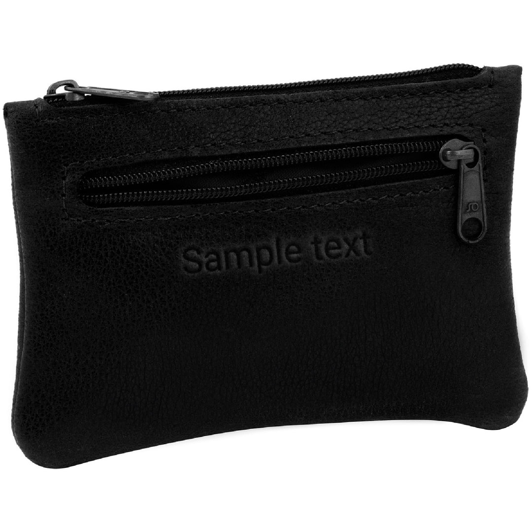 Schwarze Schlüsseltasche aus Leder mit Gravur und Reißverschlussfach seitlich #color_schwarz