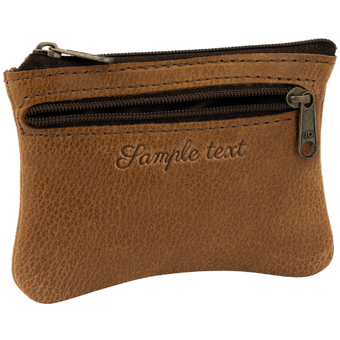 Hellbraune Schlüsseltasche aus Leder mit Gravur und Reißverschlussfach seitlich #color_hellbraun