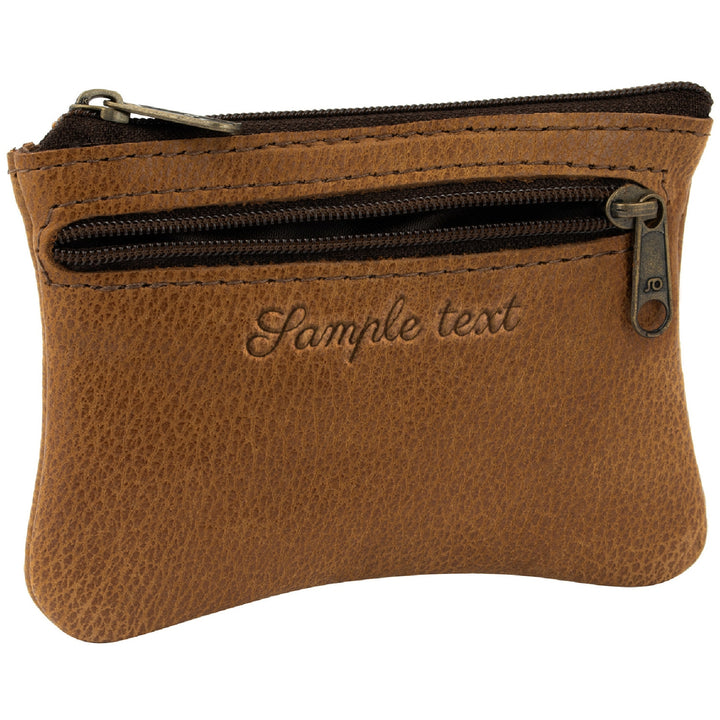 Hellbraune Schlüsseltasche aus Leder mit Gravur und Reißverschlussfach seitlich #color_hellbraun