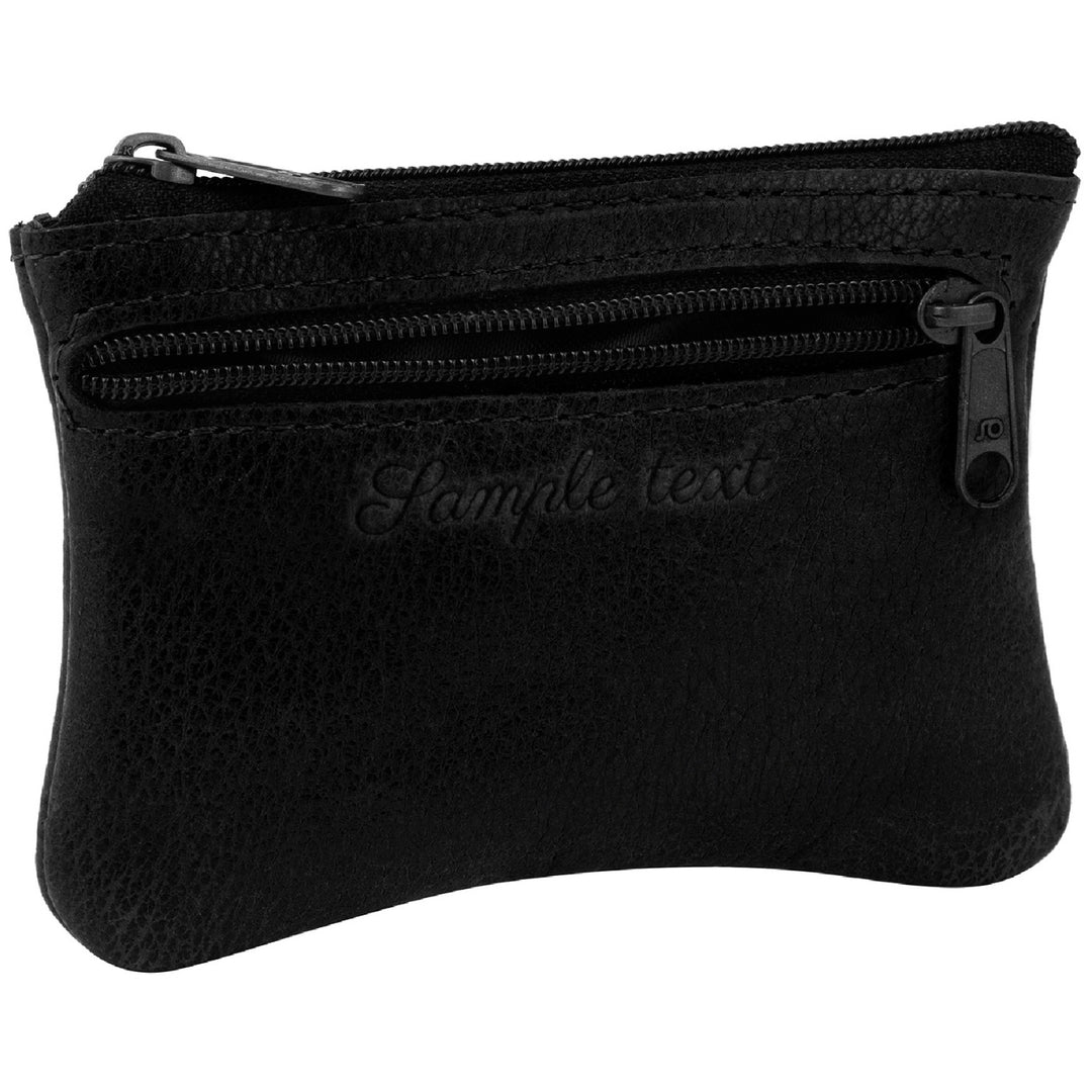 Schwarze Schlüsseltasche aus Leder mit Gravur und Reißverschlussfach seitlich #color_schwarz