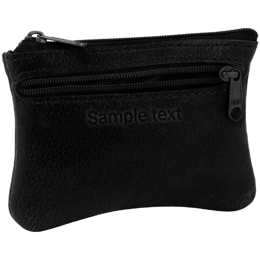 Schwarze Schlüsseltasche aus Leder mit Gravur und Reißverschlussfach seitlich #color_schwarz