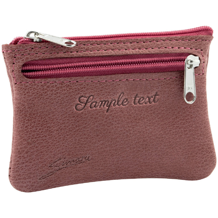 Pinke Schlüsseltasche aus Leder mit Gravur und Reißverschlussfach seitlich #color_panama