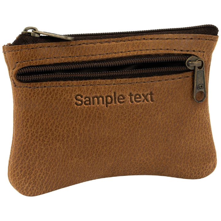 Hellbraune Schlüsseltasche aus Leder mit Gravur und Reißverschlussfach seitlich #color_hellbraun