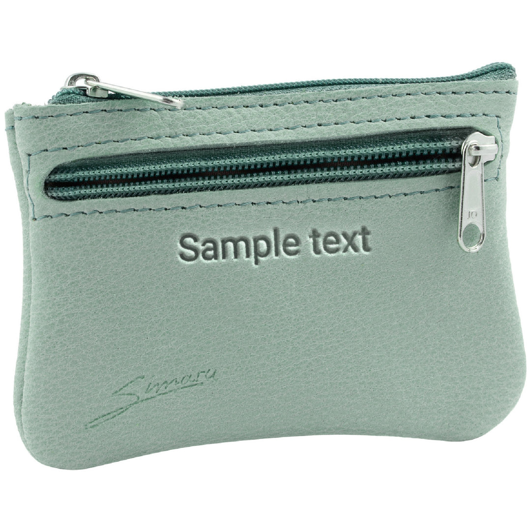 Minzgrüne Schlüsseltasche aus Leder mit Gravur und Reißverschlussfach seitlich #color_geyser