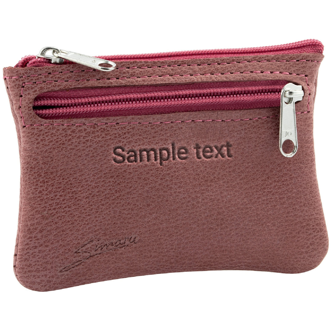 Pinke Schlüsseltasche aus Leder mit Gravur und Reißverschlussfach seitlich #color_panama