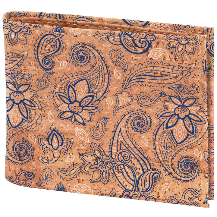 Kork Geldbeutel in der Farbe beige mit floralem Muster in blau #color_bandana