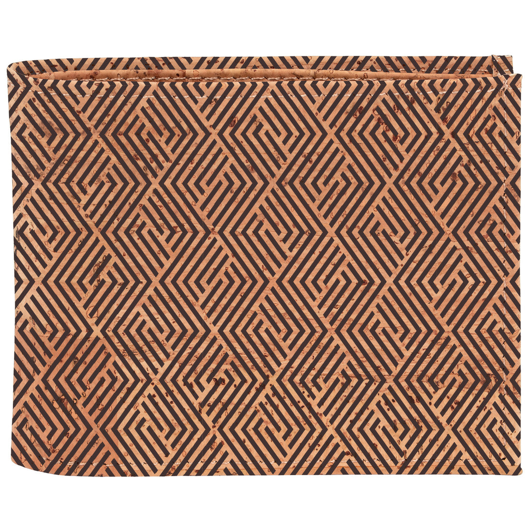 Außenansicht stehender Geldbeutel aus hellem Kork mit dominantem Linienmuster #color_vinicunca