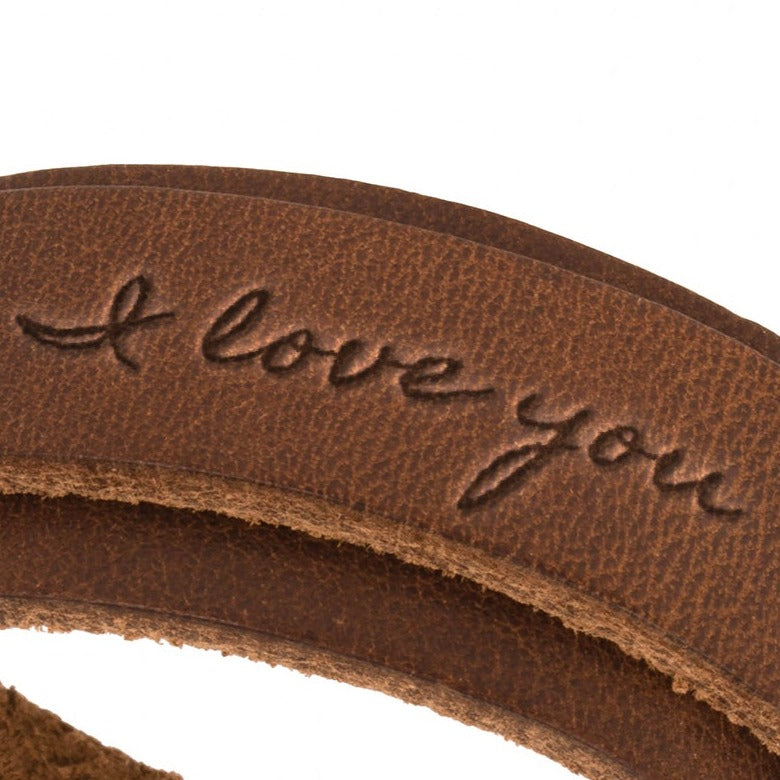 Braunes Lederarmband mit "I love you" Gravur