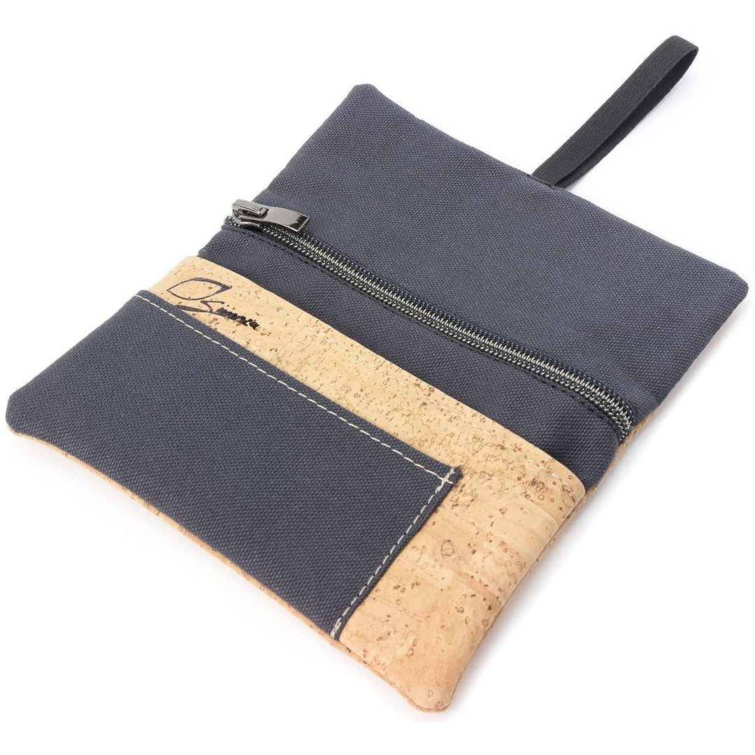 Offene Tabaktasche aus dunkelgrauem Stoff und hellem Kork ohne Inhalt #color_anthrazit-natur