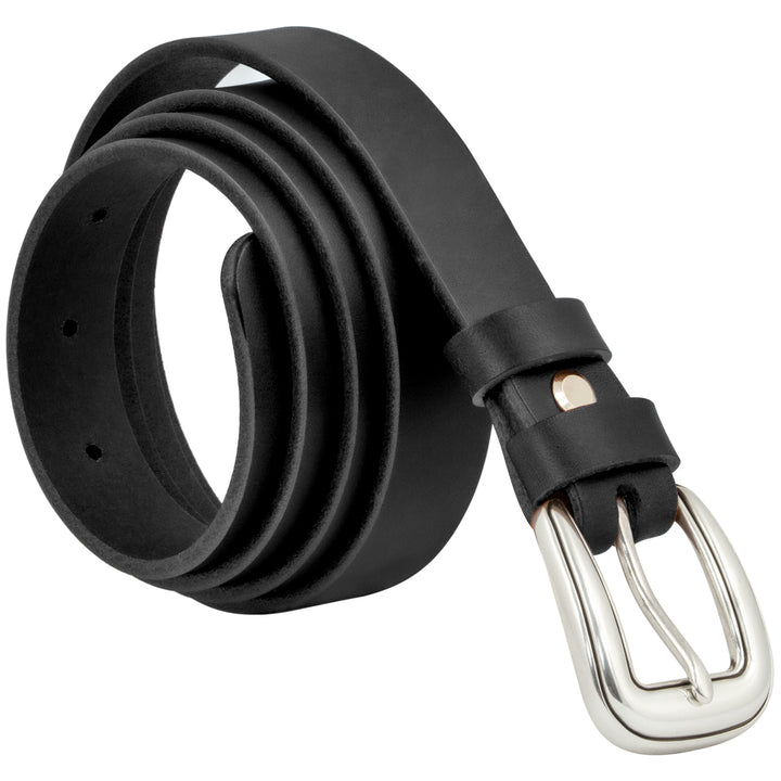 Aufgerollter, schwarzer Ledergürtel mit silberner Schnalle #color_schwarz
