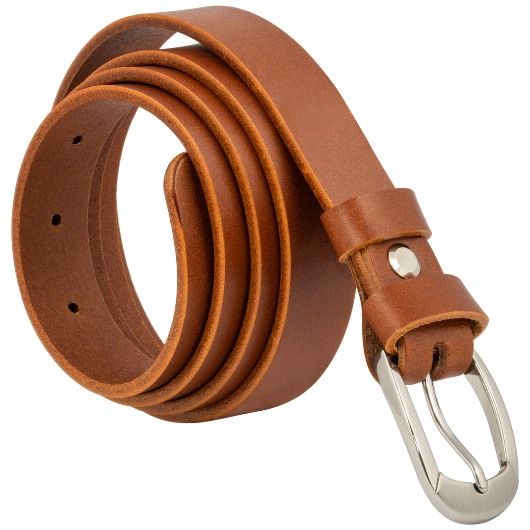 Aufgerollter, hellbrauner Ledergürtel mit dezenter silberner Schnalle #color_hellbraun