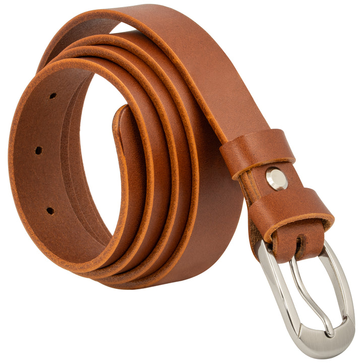 Aufgerollter, hellbrauner Ledergürtel mit dezenter silberner Schnalle #color_hellbraun
