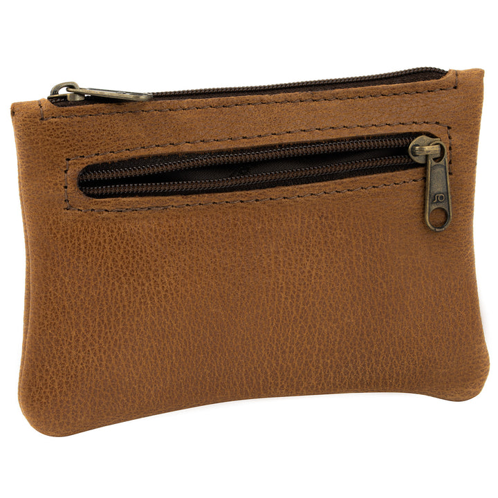 Seitenansicht hellbraune Schlüsseltasche aus Leder mit Reißverschluss und extra Reißverschlussfach an der Seite #color_hellbraun