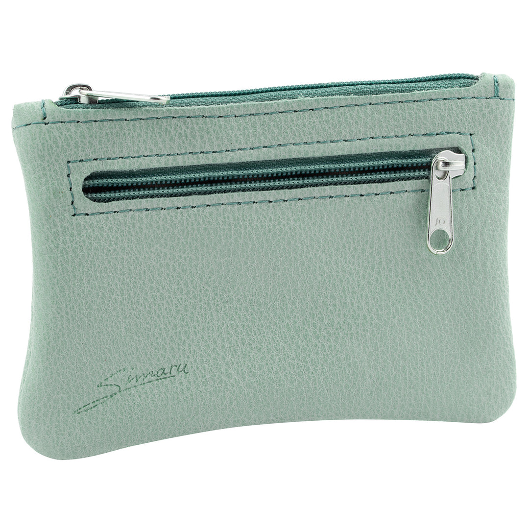 Seitenansicht minzgrüne Schlüsseltasche aus Leder mit Reißverschluss und extra Reißverschlussfach an der Seite #color_geyser