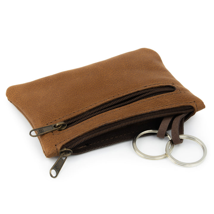Hellbraune Schlüsseltasche aus Leder mit 2 Schlüsselringen und Seitenfach mit Reißverschluss #color_hellbraun