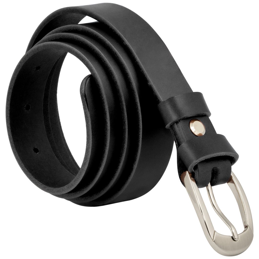 Aufgerollter, schwarzer Ledergürtel mit dezenter silberner Schnalle  #color_schwarz