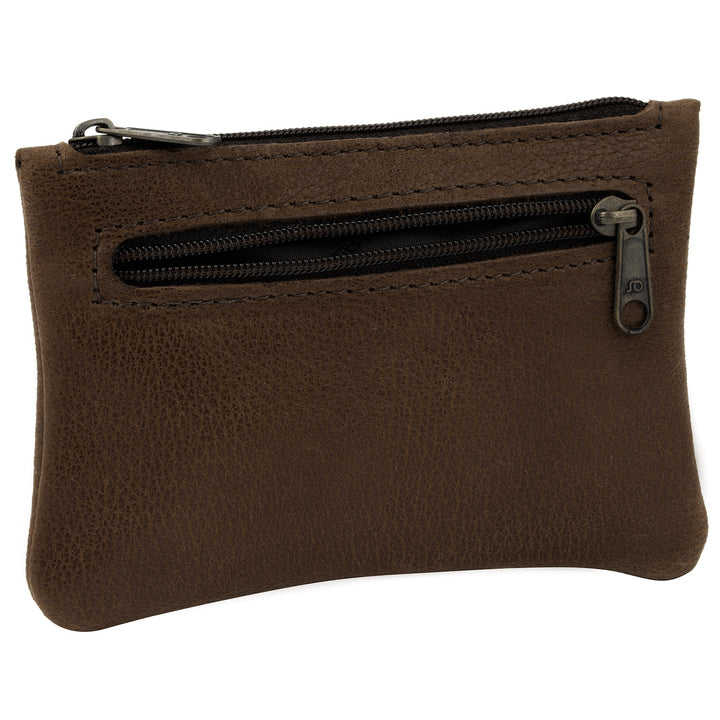 Seitenansicht dunkelbraune Schlüsseltasche aus Leder mit Reißverschluss und extra Reißverschlussfach an der Seite #color_braun