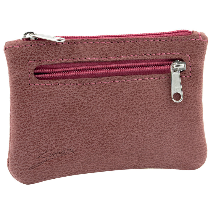 Seitenansicht rosa Schlüsseltasche aus Leder mit Reißverschluss und extra Reißverschlussfach an der Seite #color_panama