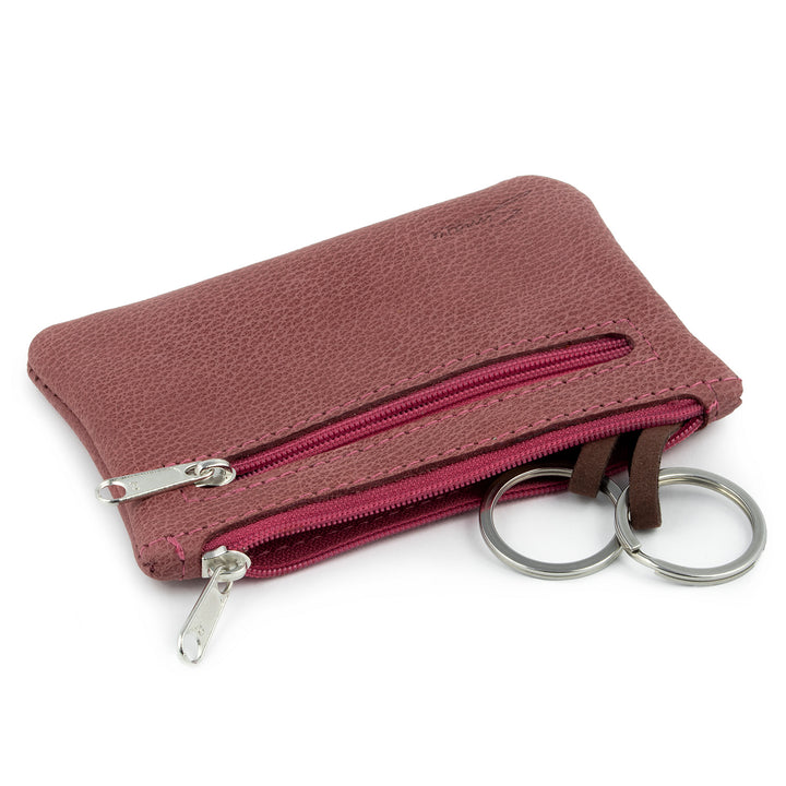 Rosa Schlüsseltasche aus Leder mit 2 Schlüsselringen und Seitenfach mit Reißverschluss #color_panama