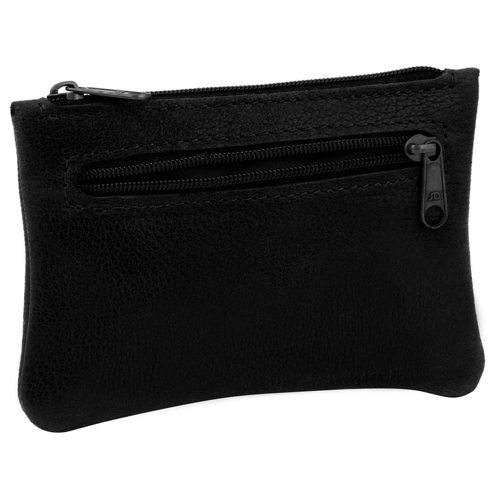 Seitenansicht schwarze Schlüsseltasche aus Leder mit Reißverschluss und extra Reißverschlussfach an der Seite #color_schwarz