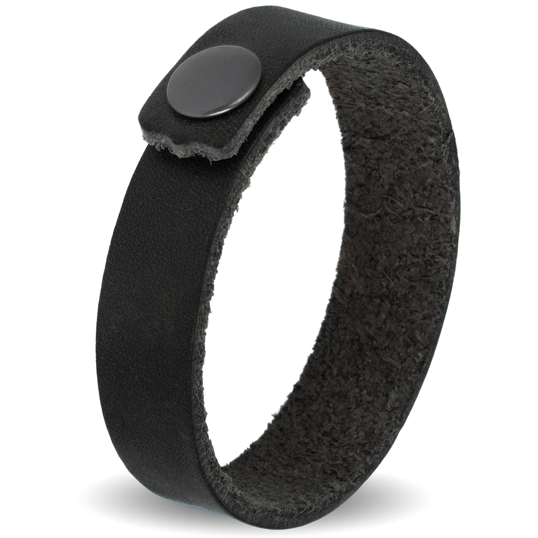 Breites glattes Lederarmband in schwarz mit Druckverschluss #color_schwarz