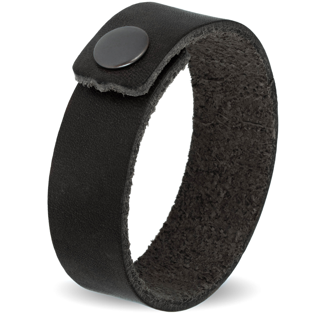 Breites glattes Armband aus schwarzem Leder mit Druckverschluss #color_schwarz