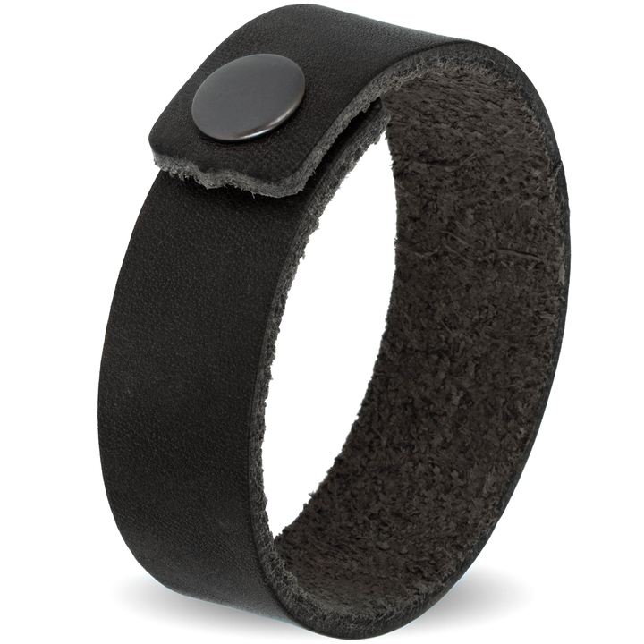 Breites glattes Armband aus schwarzem Leder mit Druckverschluss #color_schwarz