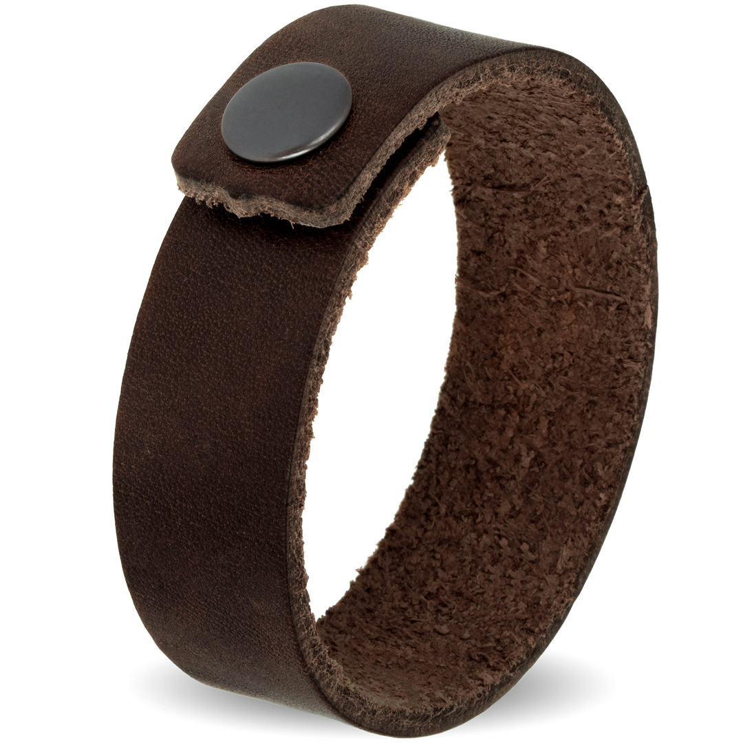 Breites glattes Armband aus dunkelbraunem Leder mit Druckverschluss #color_braun