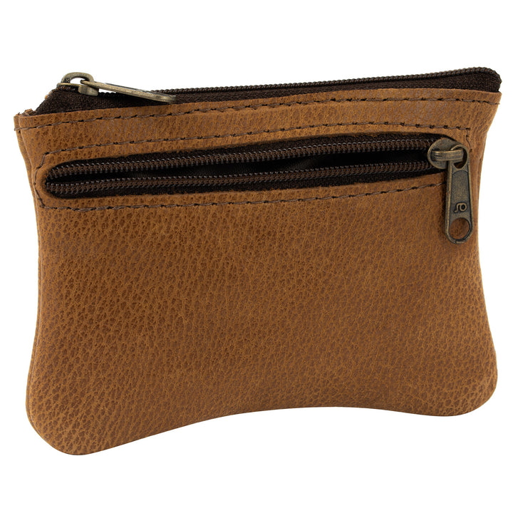 Seitenansicht hellbraune Schlüsseltasche aus Leder mit Reißverschluss und extra Reißverschlussfach an der Seite#color_hellbraun