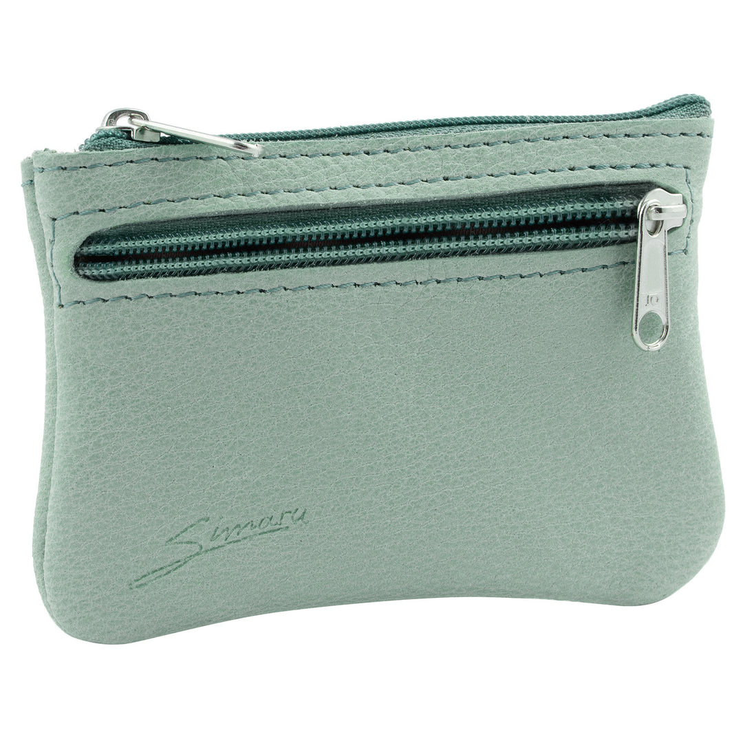 Seitenansicht minzgrüne Schlüsseltasche aus Leder mit Reißverschluss und extra Reißverschlussfach an der Seite #color_geyser