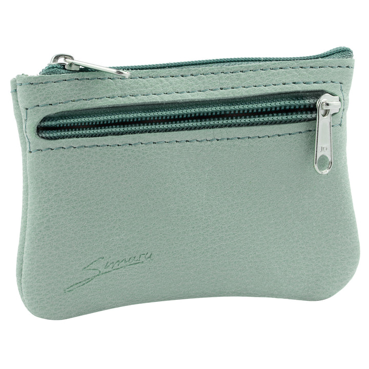 Seitenansicht minzgrüne Schlüsseltasche aus Leder mit Reißverschluss und extra Reißverschlussfach an der Seite #color_geyser