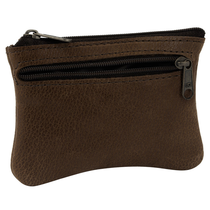 Seitenansicht dunkelbraune Schlüsseltasche aus Leder mit Reißverschluss und extra Reißverschlussfach an der Seite #color_braun