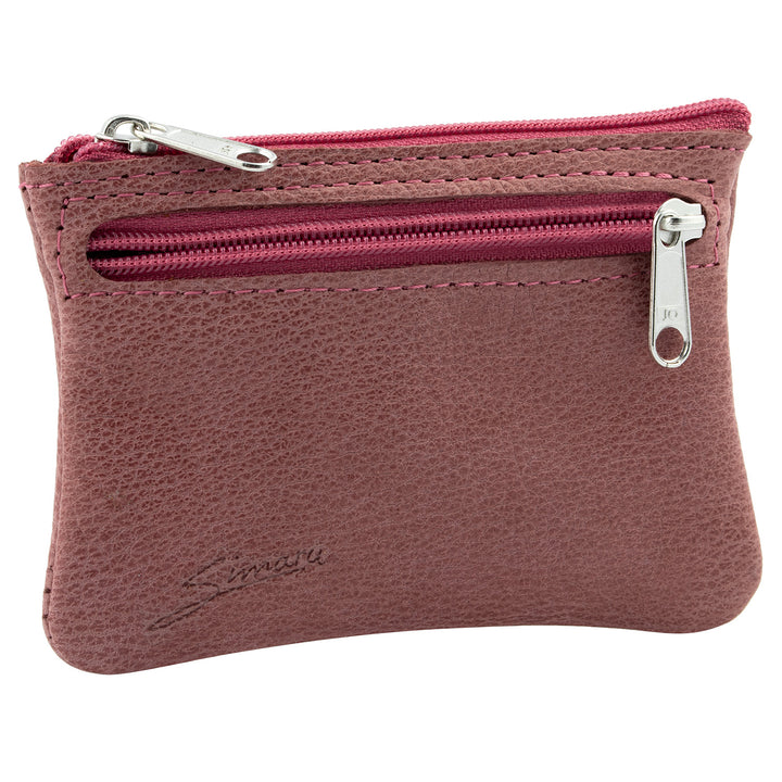 Seitenansicht rosa Schlüsseltasche aus Leder mit Reißverschluss und extra Reißverschlussfach an der Seite #color_panama