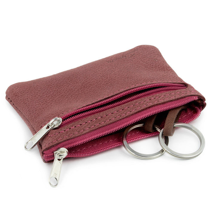 Rosa Schlüsseltasche aus Leder mit 2 Schlüsselringen und Seitenfach mit Reißverschluss #color_panama