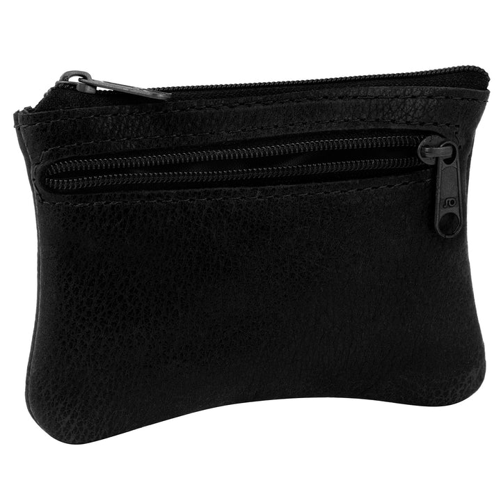 Seitenansicht schwarze Schlüsseltasche aus Leder mit Reißverschluss und extra Reißverschlussfach an der Seite #color_schwarz