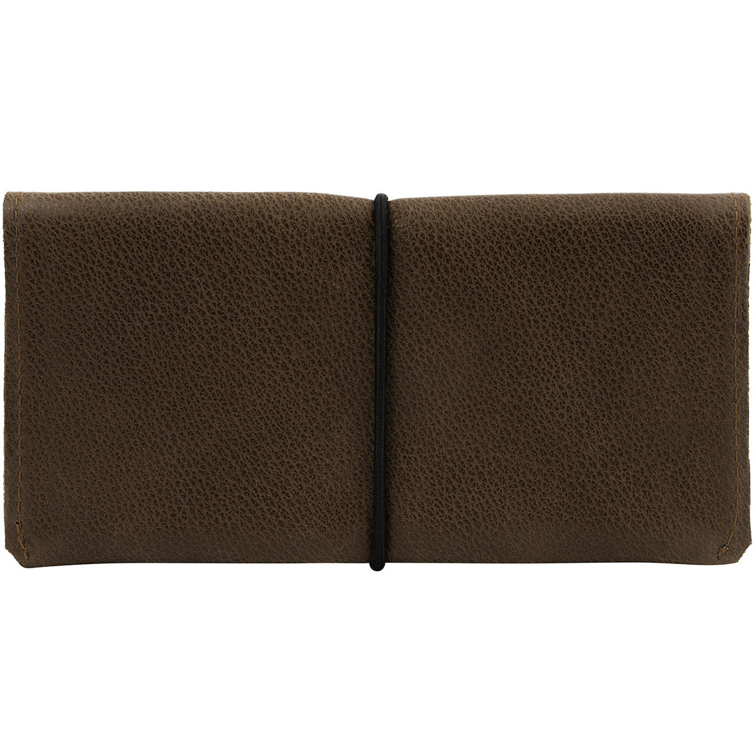 Außenansicht geschlossene, braune Ledertabaktasche #color_braun